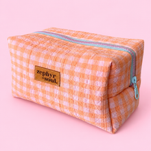 Load image into Gallery viewer, Peach Sherbet Gingham - Box Makeup Bag - Large
