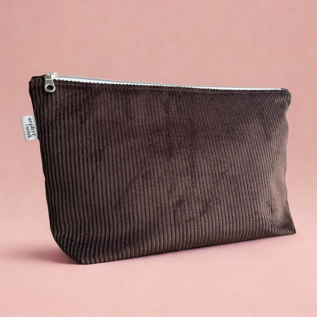 Chocolate Cord - Makeup Bag - Zipper Pouch