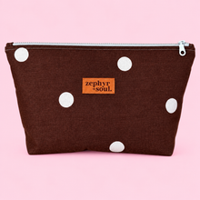 Load image into Gallery viewer, Chocolate + Blue Spots - Zipper Pouch - Large
