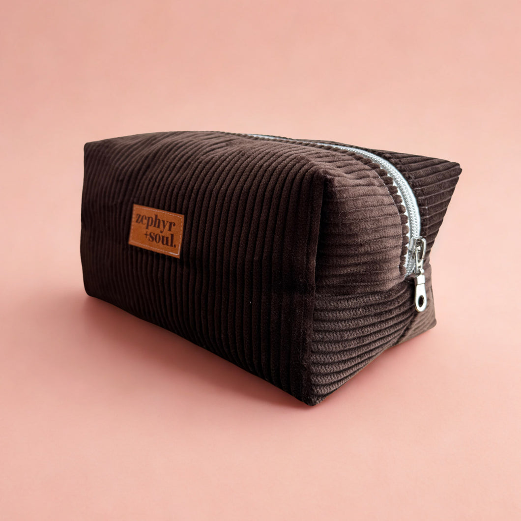 Chocolate Corduroy - Box Makeup Bag - Large