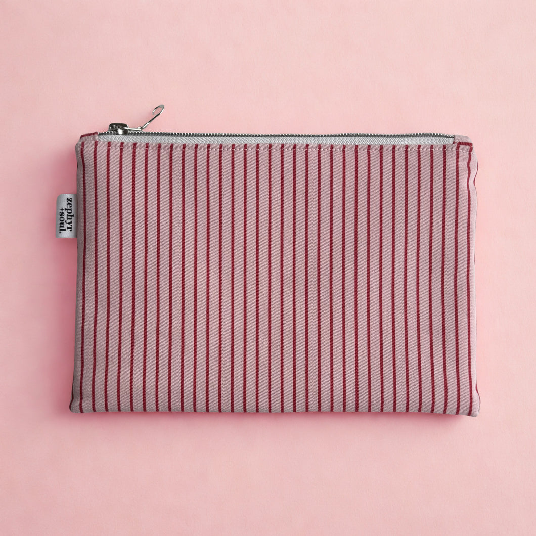 Pink + Red Stripe - Flat Pouch