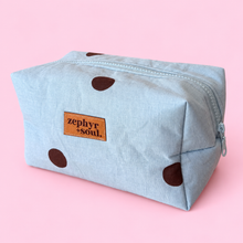 Load image into Gallery viewer, Blue + Chocolate Spots - Box Makeup Bag - Large
