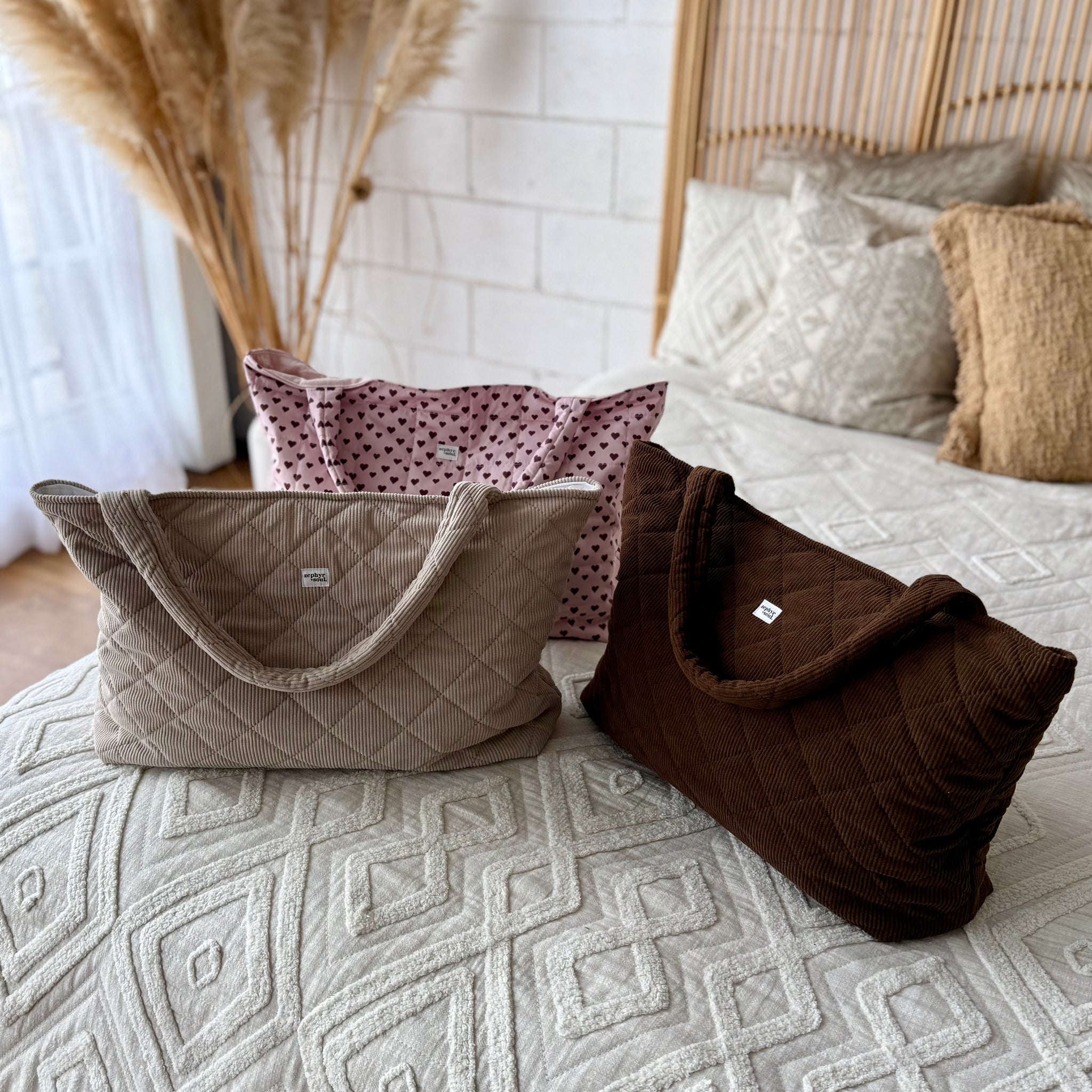 XL Quilted Tote Bag - Chocolate Cord – Zephyr + Soul