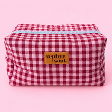 Load image into Gallery viewer, Berry Gingham - Box Makeup Bag - Large
