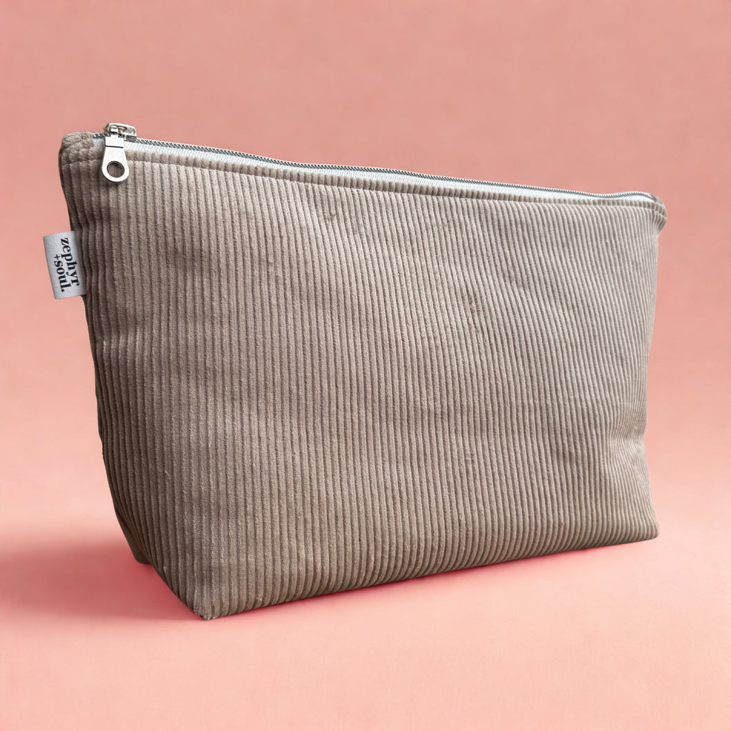 Taupe Corduroy - Makeup Bag - Zipper Pouch