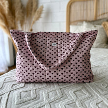 Load image into Gallery viewer, XL Quilted Tote Bag -  Pink + Purple Hearts
