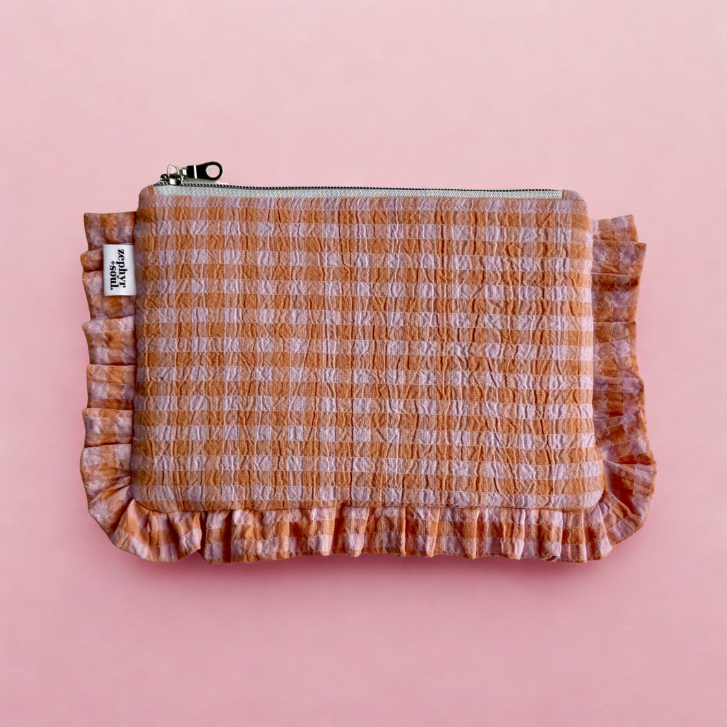 Sherbet Gingham - Frilly Flat Pouch