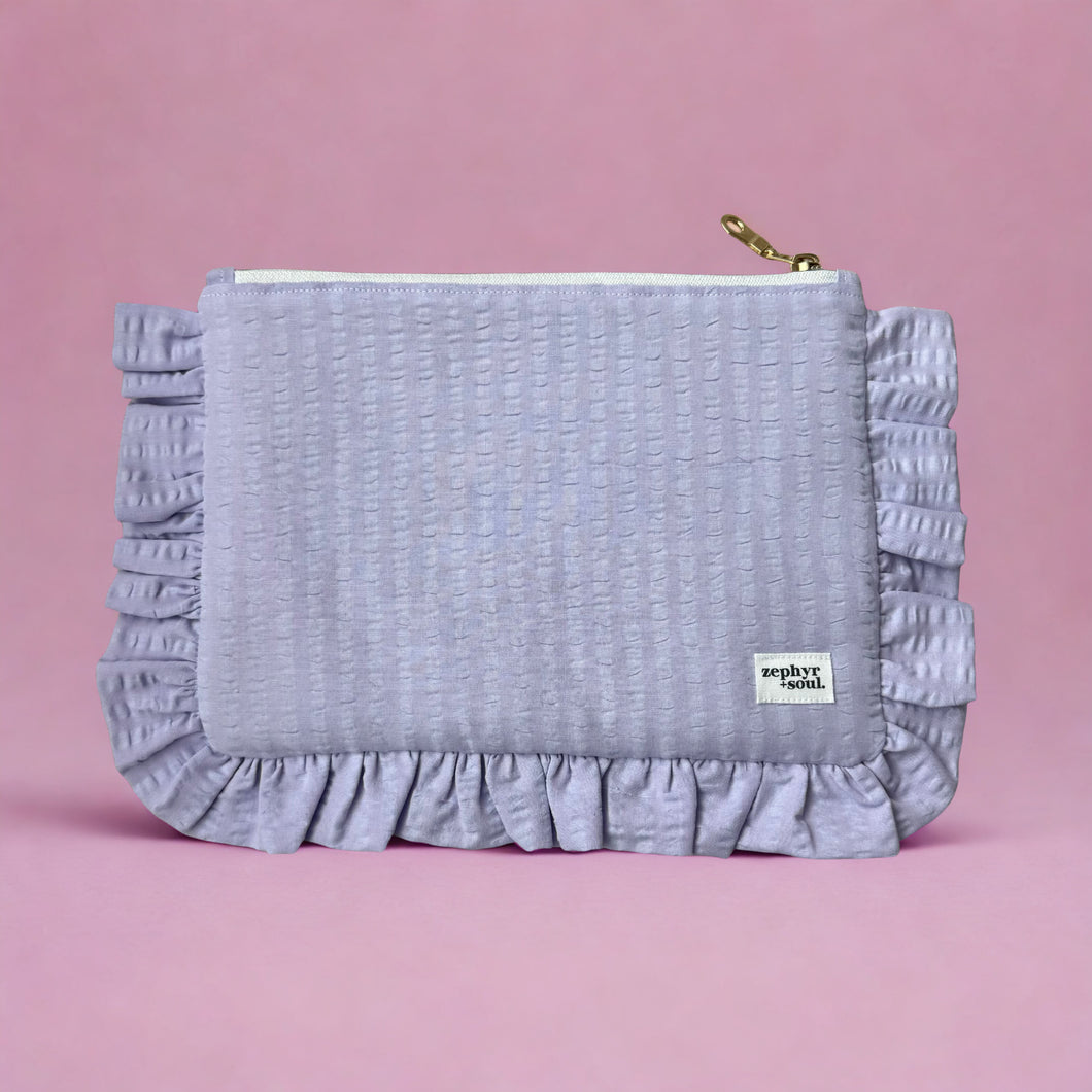 LIMITED EDITION - Lilac Cotton - Frilly Flat Pouch