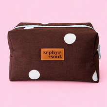 Load image into Gallery viewer, Chocolate + Blue Spots - Box Makeup Bag - Large
