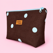 Load image into Gallery viewer, Chocolate + Blue Spots - Zipper Pouch - Large
