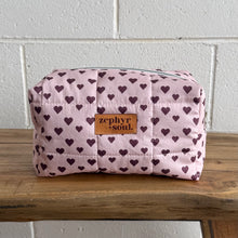 Load image into Gallery viewer, Pink + Hearts Quilted - Box Makeup Bag - Large
