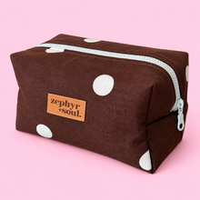 Load image into Gallery viewer, Chocolate + Blue Spots - Box Makeup Bag - Large

