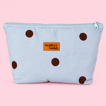Load image into Gallery viewer, Blue + Chocolate Spots - Zipper Pouch - Large
