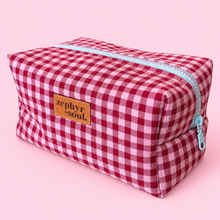 Load image into Gallery viewer, Berry Gingham - Box Makeup Bag - Large
