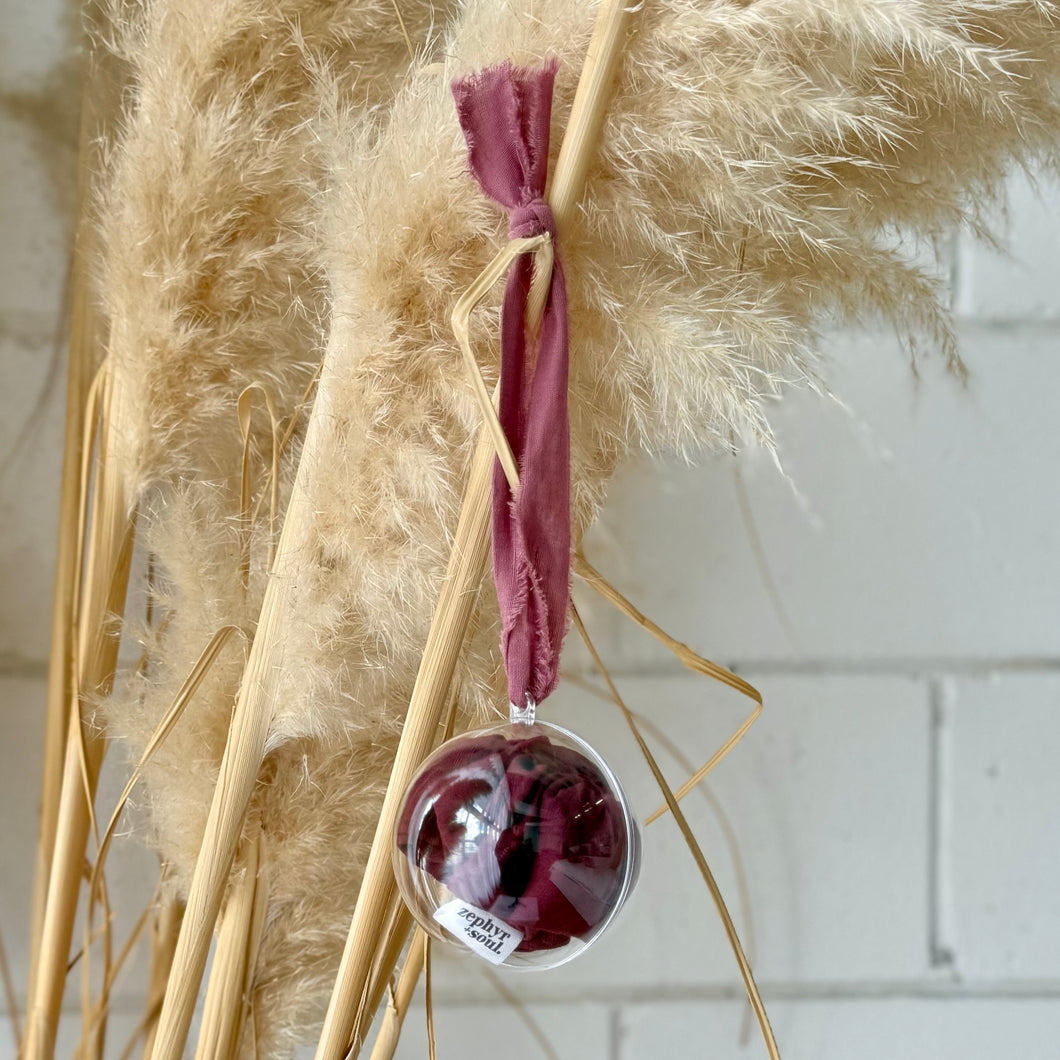 Christmas Bauble - Wine Linen Scrunchie