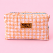 Load image into Gallery viewer, Peach Sherbet Gingham - Box Makeup Bag - Large
