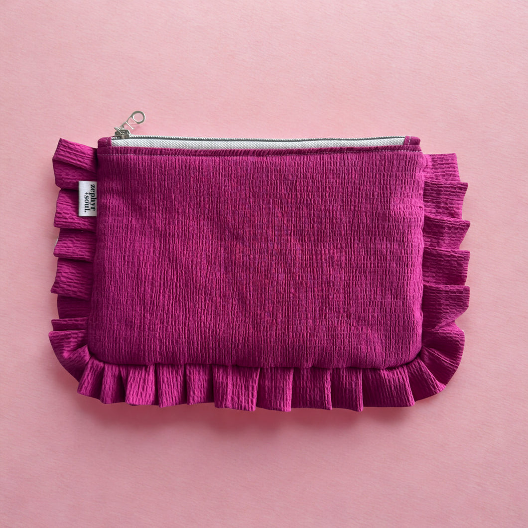 Magenta - Frilly Flat Pouch
