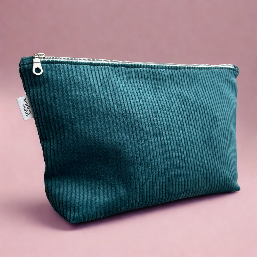 Deep Green Corduroy - Makeup Bag - Zipper Pouch