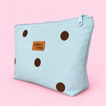 Load image into Gallery viewer, Blue + Chocolate Spots - Zipper Pouch - Large

