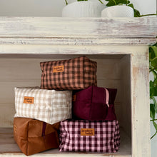Load image into Gallery viewer, Wine + Pink Gingham - Box Makeup Bag - Large
