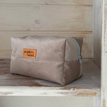 Load image into Gallery viewer, Beige Corduroy + Sky Blue Zip - Box Makeup Bag - Large
