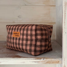 Load image into Gallery viewer, Brown + Tan Gingham - Box Makeup Bag - Large
