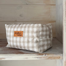 Load image into Gallery viewer, Beige + Cream Gingham - Box Makeup Bag - Large
