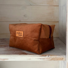 Load image into Gallery viewer, Rust Corduroy + Wine Zip - Box Makeup Bag - Large
