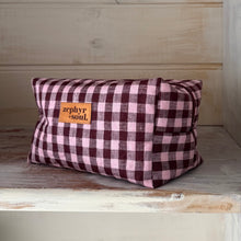 Load image into Gallery viewer, Wine + Pink Gingham - Box Makeup Bag - Large
