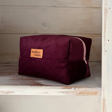 Load image into Gallery viewer, Wine Corduroy + Pink Zip - Box Makeup Bag - Large
